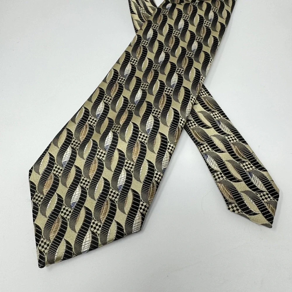 Enro Mens One Size Gold Black Geometric Woven Silk Dress Necktie Pattern Classic